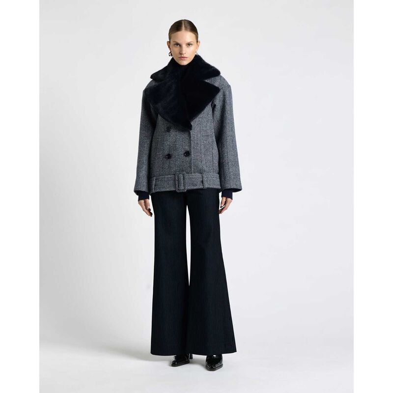 Cue Wool Herringbone Coat With Faux Fur Collar image number 3